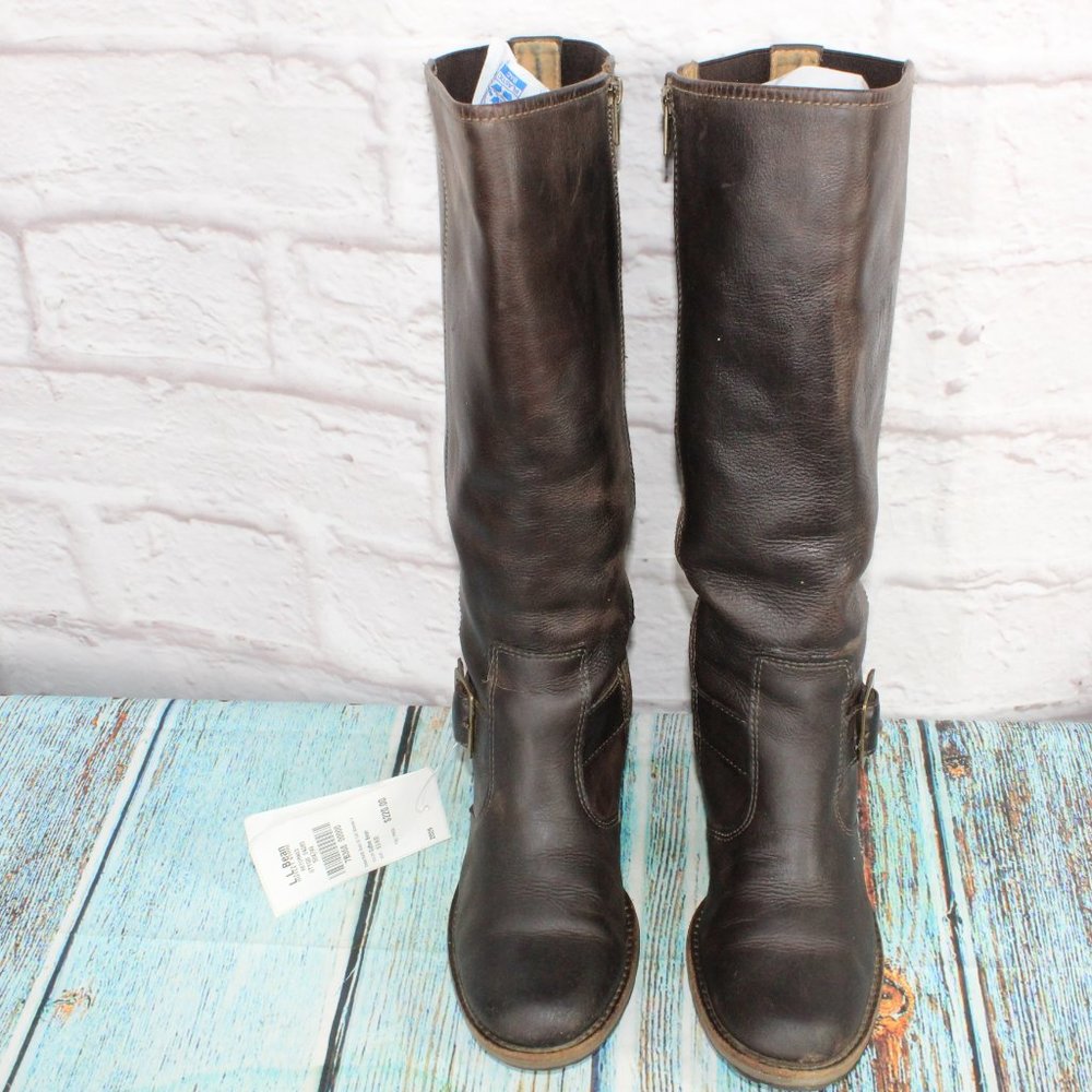 LL Bean Deerfield Brown Leather Side Zip Buckle Tall Boots Size 8.5 M(B) - Picture 5 of 10